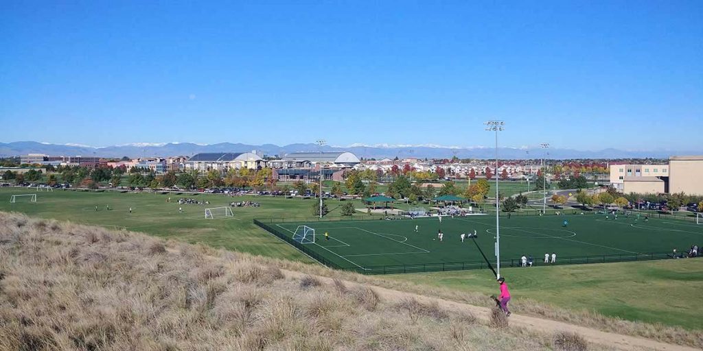 Looking out over Lowry Sports Complex in Denver, CO.