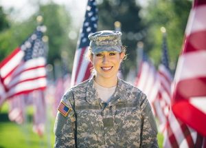 Happy military veteran woman