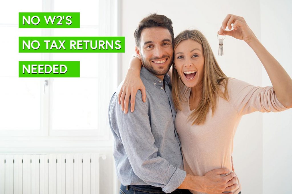 An excited couple that used a no income verification mortgage to secure a home loan.