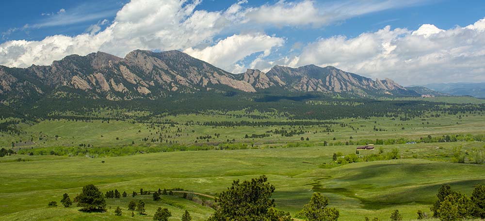 View of the Flatirons from Golden, Colorado.