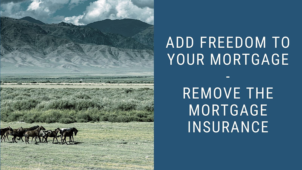 Colorado mountains with horses and the caption reading add freedom to your mortgage - remove mortgage insurance.